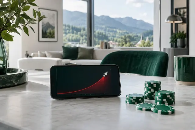 aviator hra: smartfón so stúpajúcou krivkou a siluetou lietadla