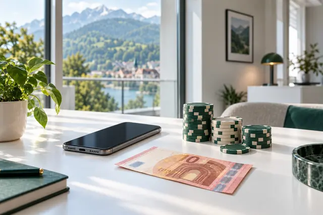 casino vklad 10€: desaťeurová bankovka, smartfón a žetóny