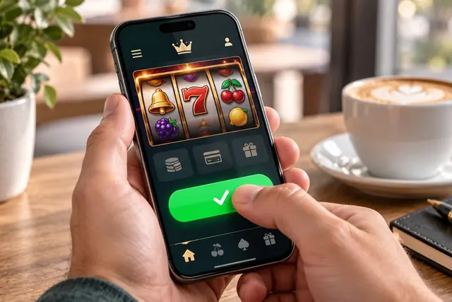 free spiny: palec stláča zelené potvrdzovacie tlačidlo v smartfóne